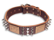 Leather Spiked Brown collar 26'' for GSD/26 inch dog collar-C86
