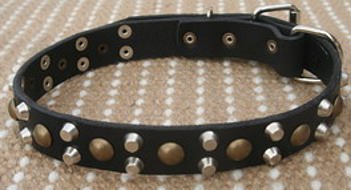 Handsome Leather Collar with Studs and Pyramids for German Shepherd
