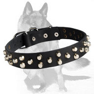 3 Rows Studded Leather Dog Collar 1 1/4 inch (30 mm) wide