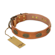 'Magic Amulet' FDT Artisan Tan Leather GSD Collar with Oval Studs