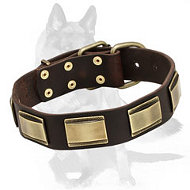 Exquisite German Shepherd Leather Collar with Brass Plates
