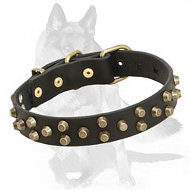 German Shepherd Fashion Leather Dog Collar with Brass Pyramids