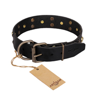 FDT Artisan 'Heavy Metal' Leather German Shepherd Collar with Skulls and Studs 1 1/2 inch (40 mm)