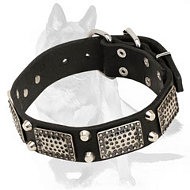 Posh and Rich Leather Collar with Plates and Pyramids for German Shepherd