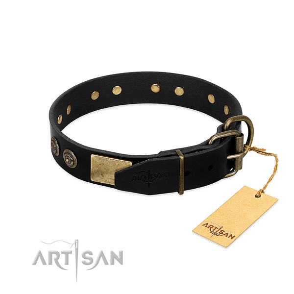 Reliable fittings on full grain natural leather dog collar for your dog