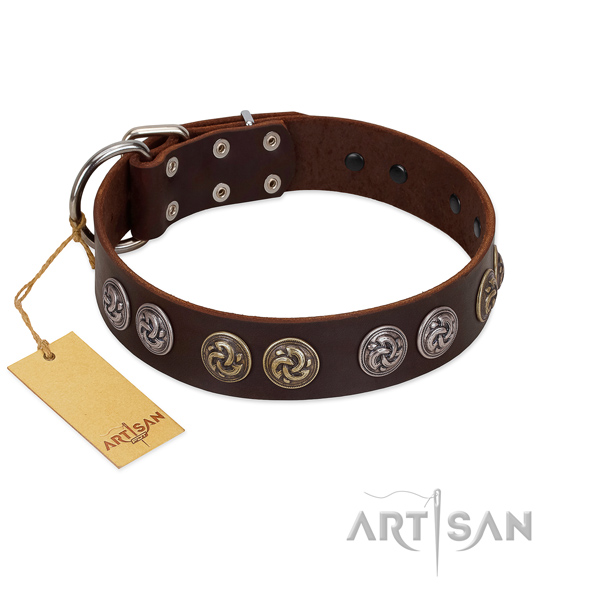 Durable D-ring on easy wearing leather dog collar