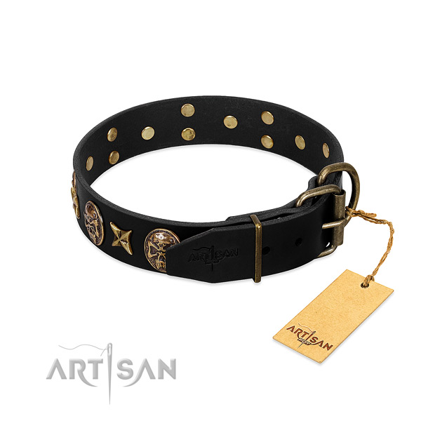 Strong decorations on full grain leather dog collar for your four-legged friend