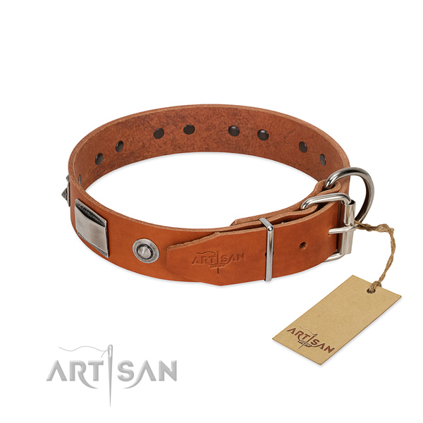 Top notch natural leather collar with decorations for your pet