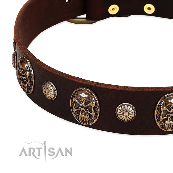 Leather dog collar with studs for comfortable wearing
