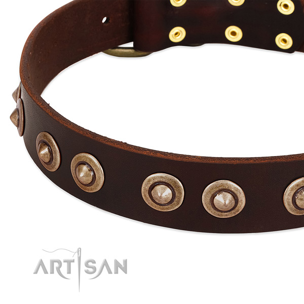 Reliable D-ring on full grain leather dog collar for your four-legged friend