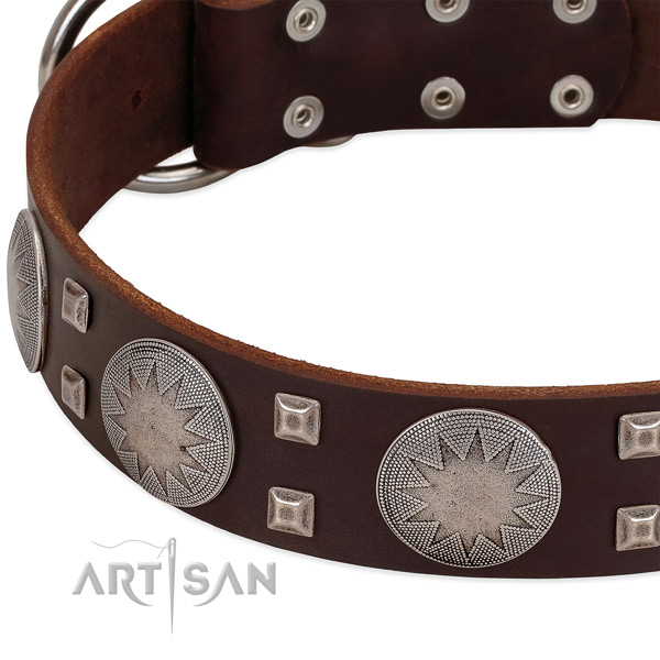 Comfortable wearing genuine leather dog collar