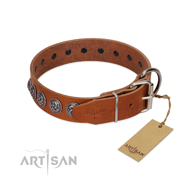 Corrosion proof hardware on impressive genuine leather dog collar