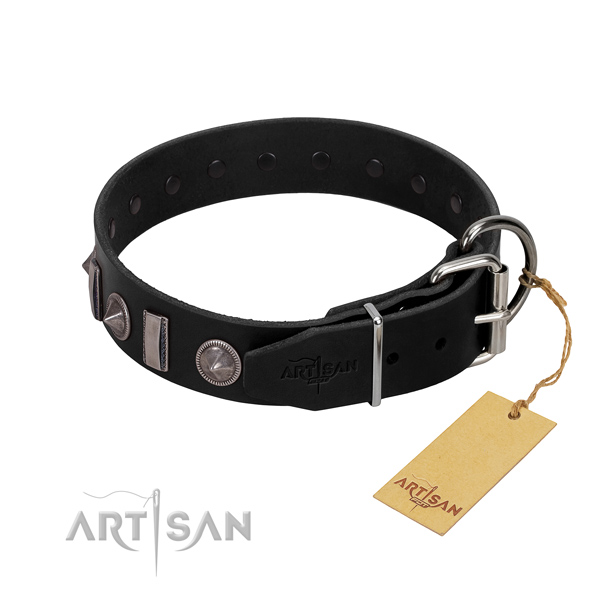 Best quality full grain natural leather dog collar with decorations for your impressive four-legged friend
