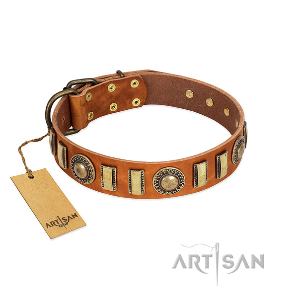 Soft genuine leather dog collar with rust resistant hardware