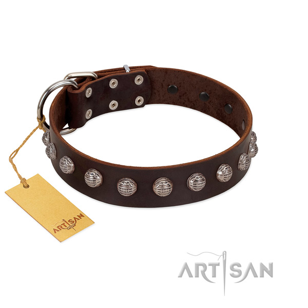 Strong hardware on perfect fit genuine leather dog collar