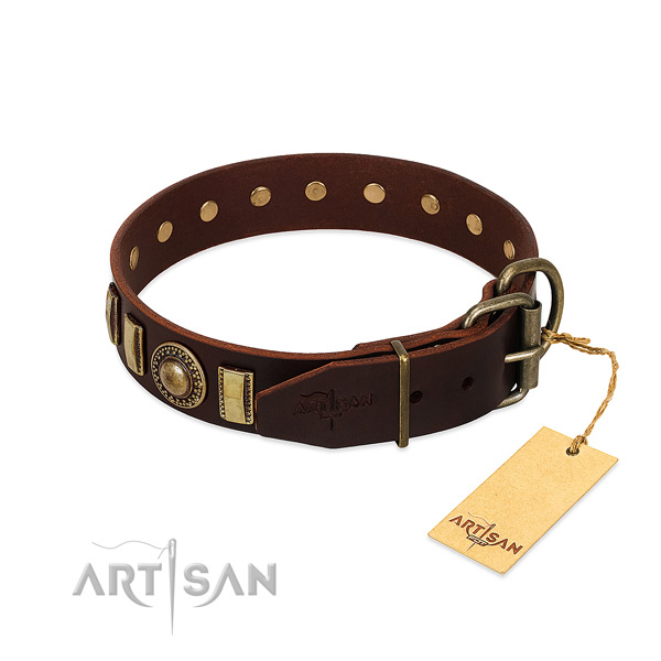 Soft to touch full grain genuine leather dog collar with studs