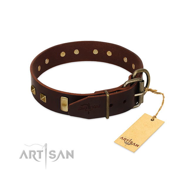 Quality full grain genuine leather dog collar with corrosion proof hardware
