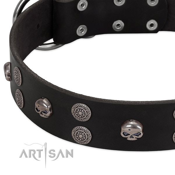 Soft to touch full grain genuine leather dog collar with significant decorations