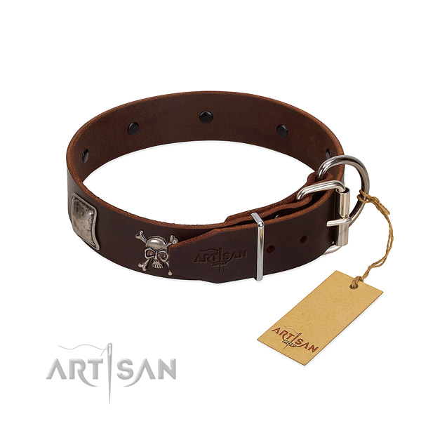 Handcrafted full grain natural leather collar for your impressive pet
