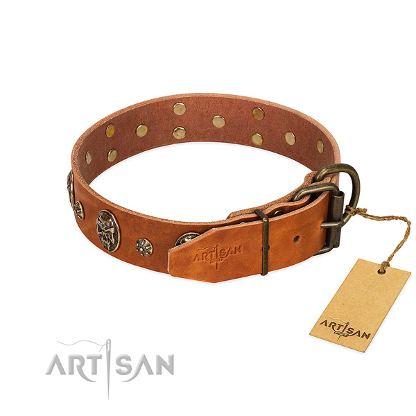 Rust-proof hardware on full grain natural leather dog collar for your pet
