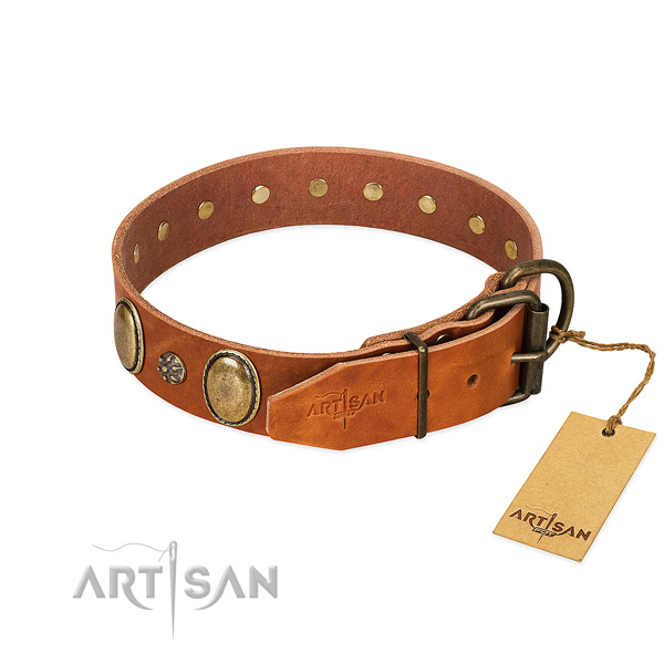 Handy use gentle to touch full grain leather dog collar