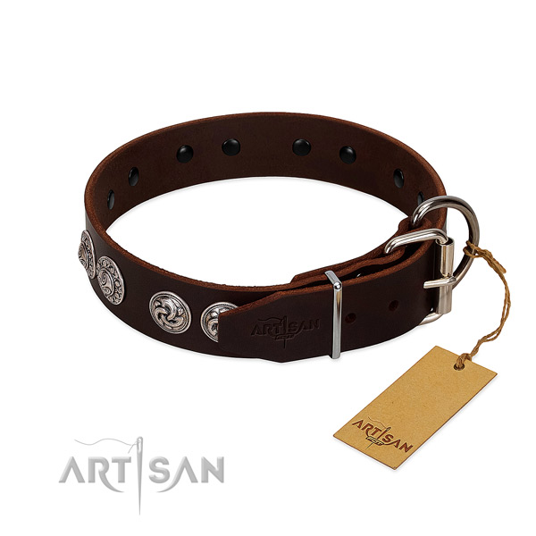 Exquisite full grain genuine leather collar for your dog stylish walking