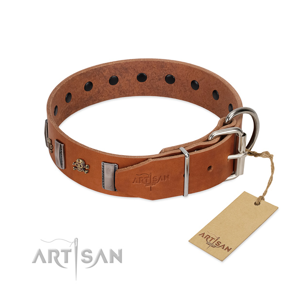 Easy adjustable collar of natural leather for your impressive pet