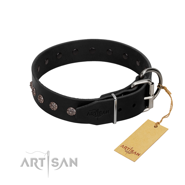 Gentle to touch leather dog collar with decorations for easy wearing
