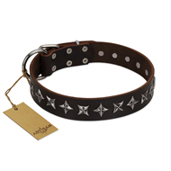 "Stars of Glory" FDT Artisan Brown Leather German Shepherd Collar for Comfortable Walking