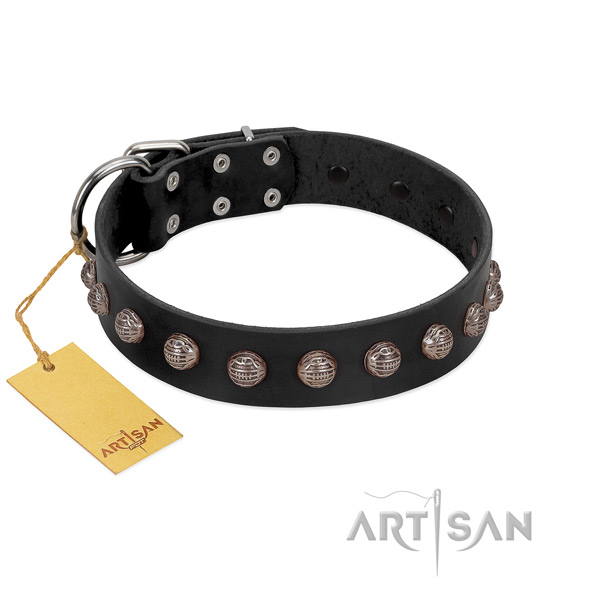 Rust-proof hardware on easy wearing genuine leather dog collar