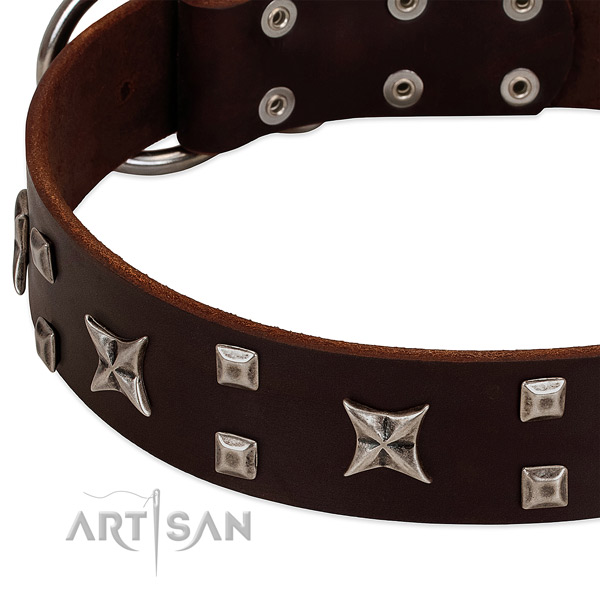 Best quality natural leather dog collar with studs for comfortable wearing