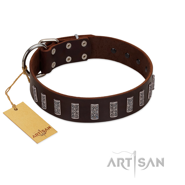 Top rate full grain leather dog collar with rust-proof buckle