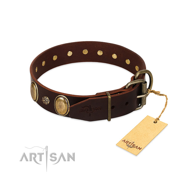 Handy use top rate natural genuine leather dog collar