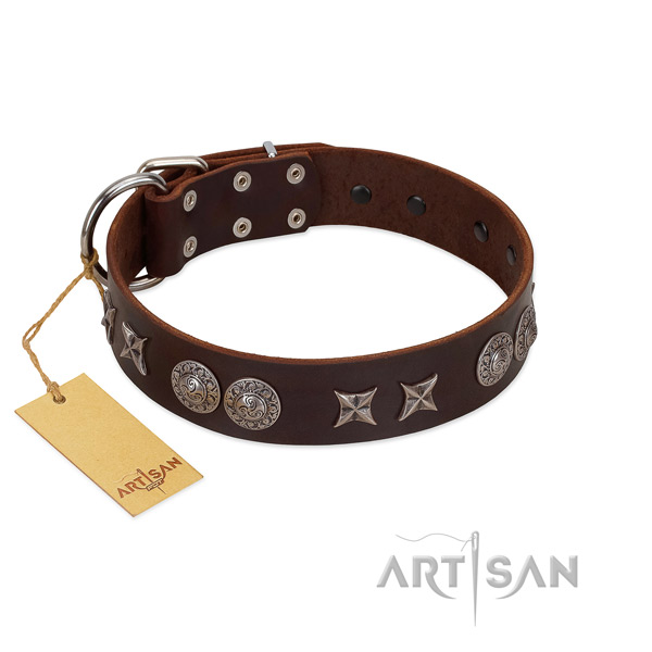 Gentle to touch leather dog collar for your impressive four-legged friend