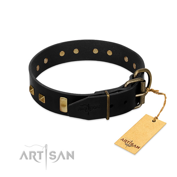 Quality natural leather dog collar with reliable traditional buckle