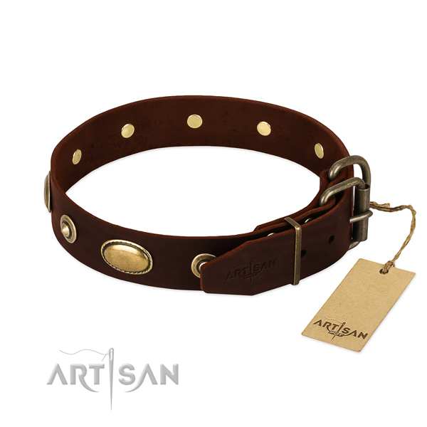 Corrosion proof D-ring on full grain natural leather dog collar for your dog