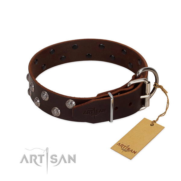 Decorated collar of genuine leather for your doggie