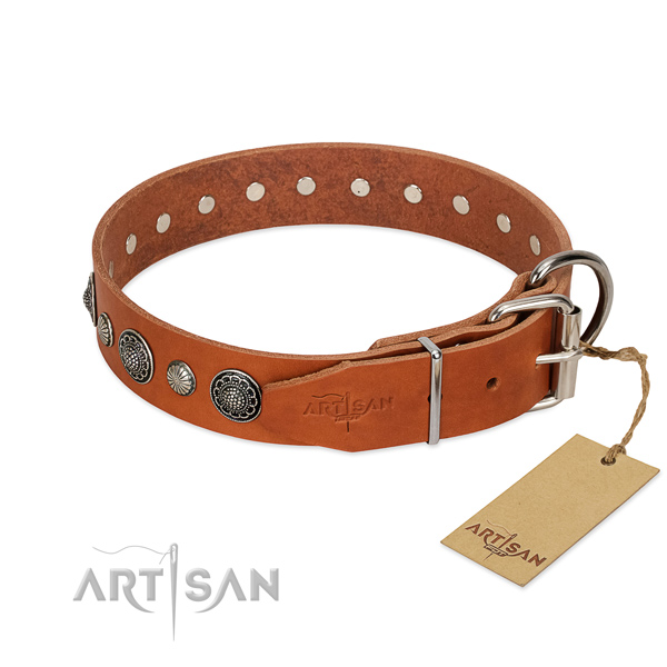 High quality genuine leather dog collar with corrosion resistant fittings