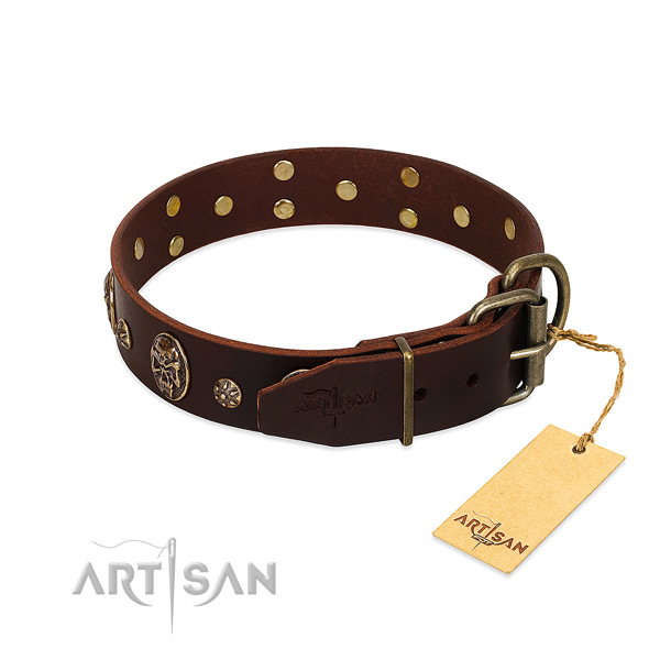 Corrosion proof D-ring on full grain leather dog collar for your pet