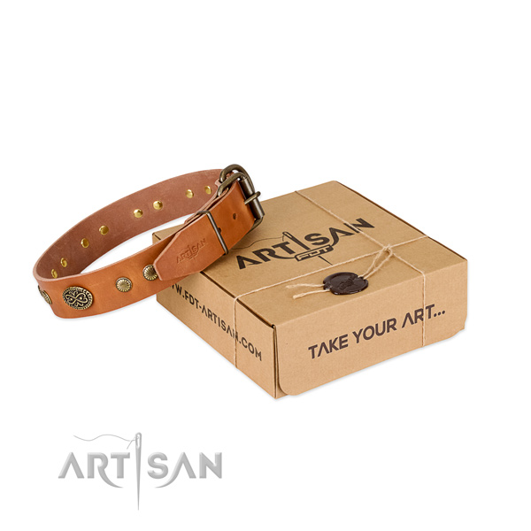 Reliable decorations on full grain genuine leather dog collar for your four-legged friend
