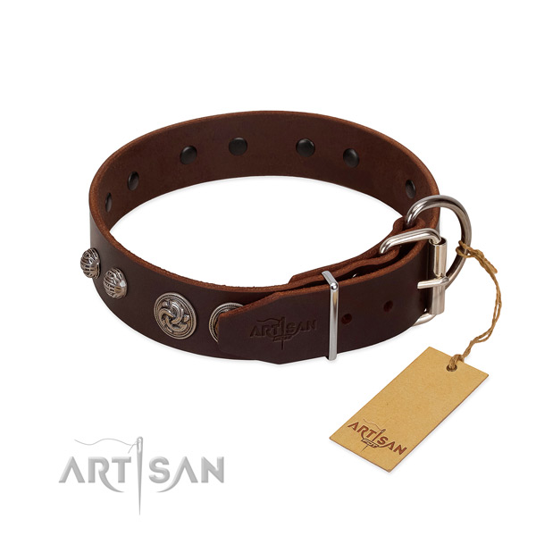 Corrosion resistant fittings on full grain leather dog collar for your canine