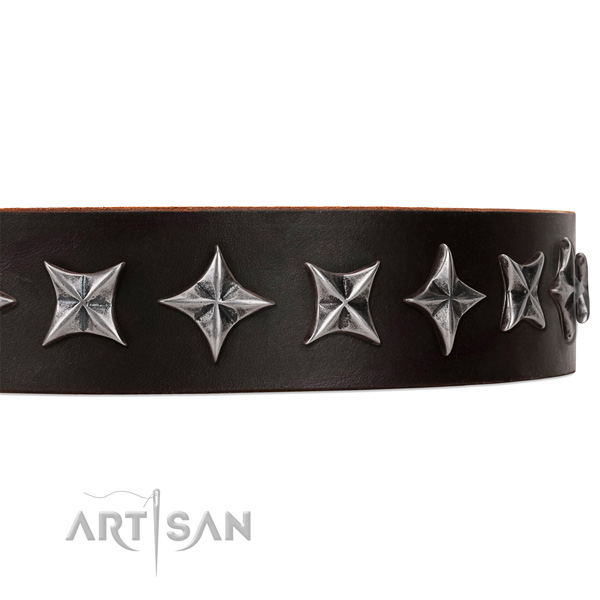 Easy wearing studded dog collar of best quality genuine leather