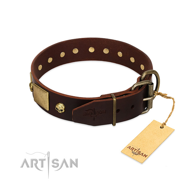 Soft full grain genuine leather dog collar with corrosion resistant studs