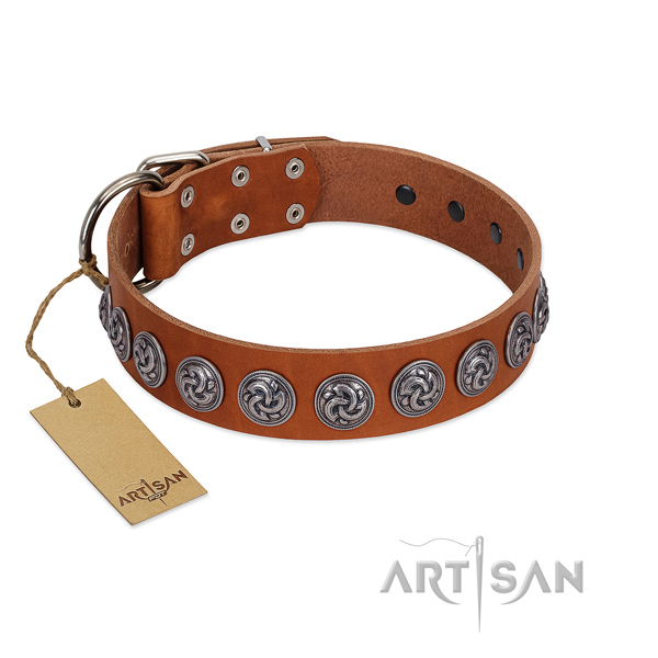 Soft full grain genuine leather dog collar for your handsome four-legged friend