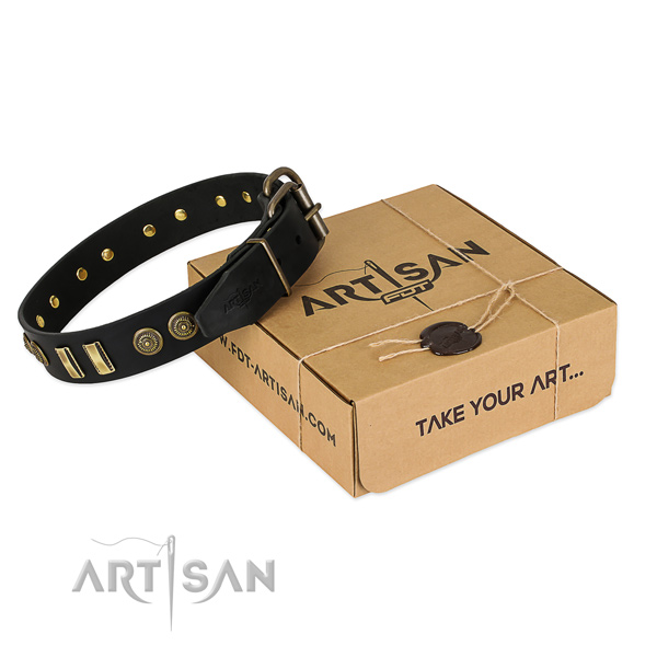 Durable buckle on full grain natural leather dog collar for your dog