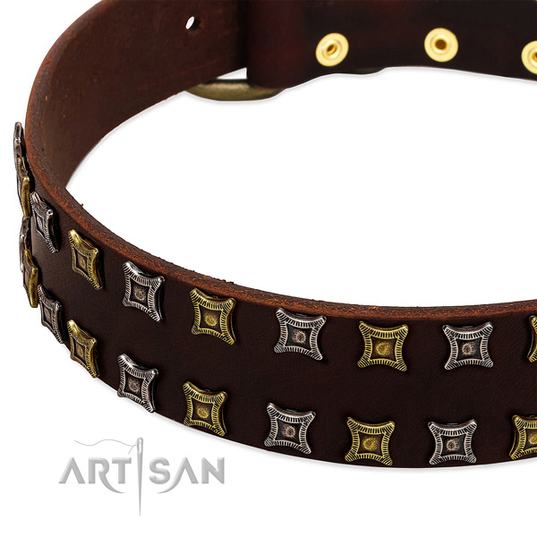 Flexible full grain genuine leather dog collar for your attractive canine