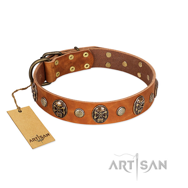 Inimitable natural genuine leather dog collar for easy wearing