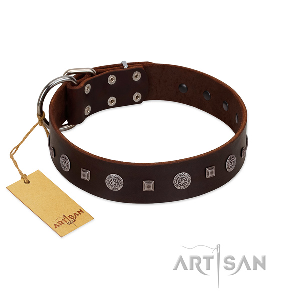 Comfortable wearing high quality genuine leather dog collar with studs