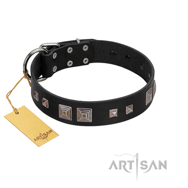 Unusual full grain genuine leather collar for your lovely four-legged friend