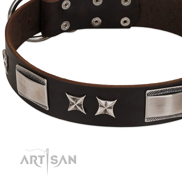Best quality full grain leather dog collar with reliable D-ring
